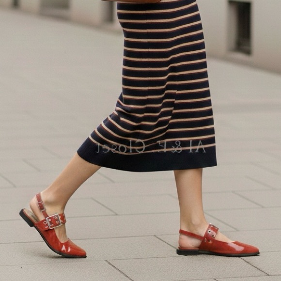 Steve Madden Smokee Red Slingback FlatsSilver Buckle Detail Sz 8.5 Vegan NIB